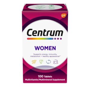 Centrum Femmes – Multivitamines avec Vitamines A, B, C, D3 et E + Fer (100 comprimés)